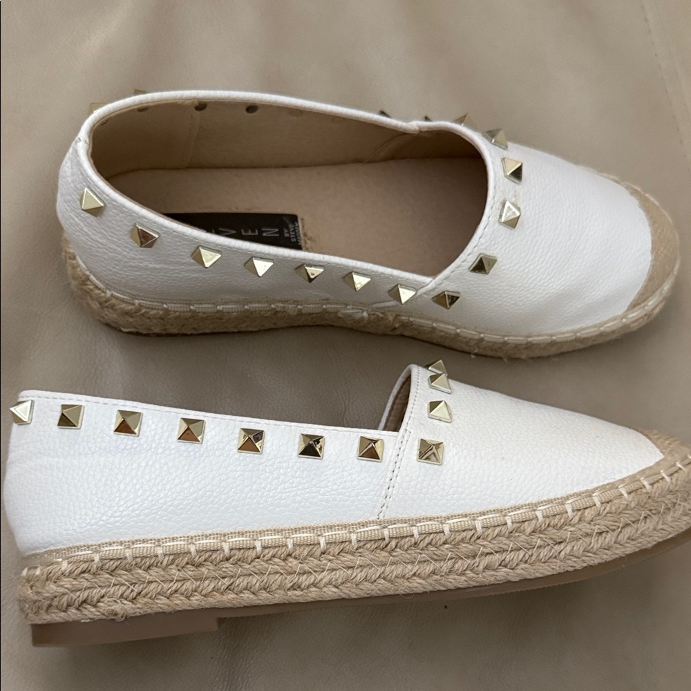 Steven By Steve Madden White Espadrilles with Gold Studs